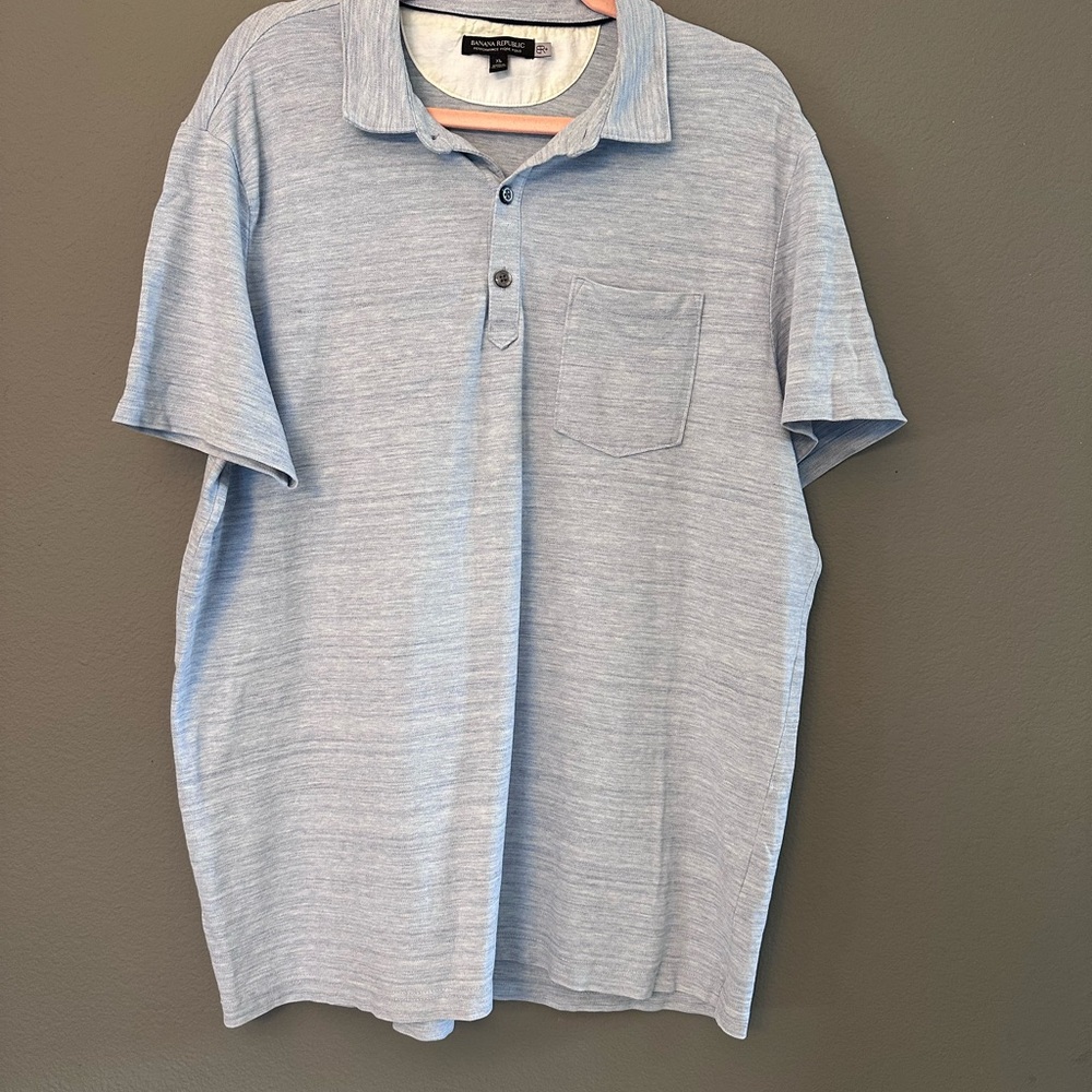 Men’s Banana Republic Baby Blue Herringbone Shirt Sleeve Polo XL